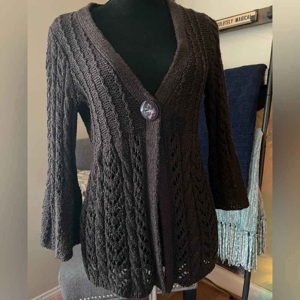 Tweeds Loose Knit 3/4 sleeve Cardigan - Picture 2 of 10